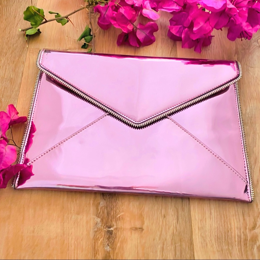 Rebecca Minkoff Leo Mirror Pink Metallic Clutch - Picture 11 of 14